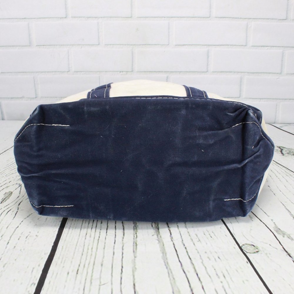 LL Bean Cream Navy Women's Cotton Canvas Hand Bag - Picture 5 of 8